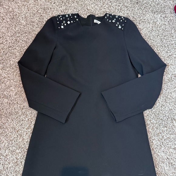 Zara Black Embellished Mock Neck Sheath Dress - Picture 1 of 6